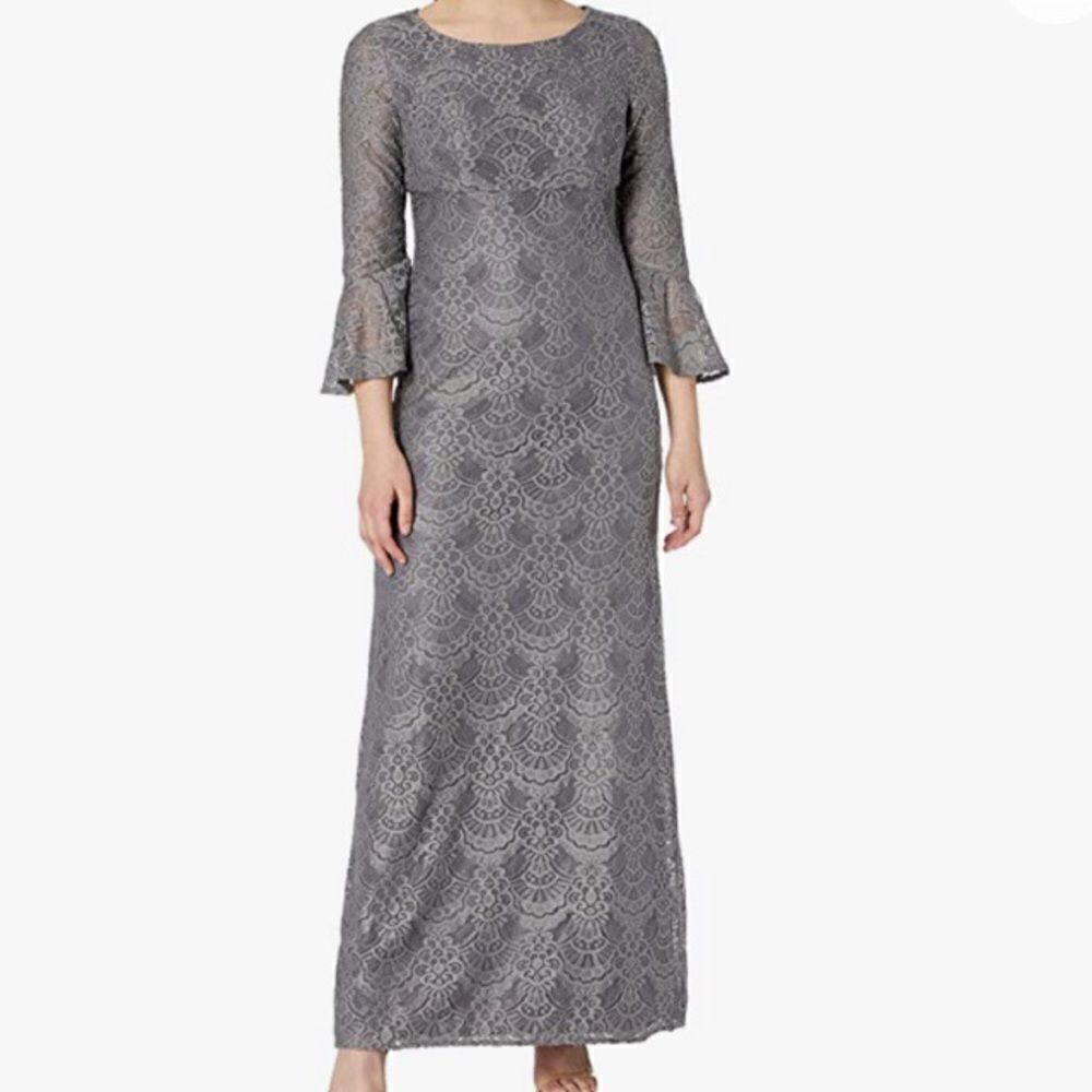 Alex Evenings Pewter Lace Gown 1121896 NWT